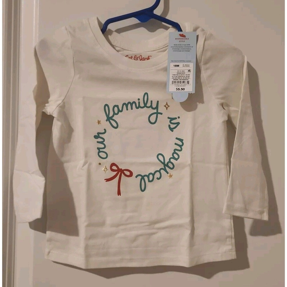 New Baby Toddler Girls Cat & Jack Christmas Shirt 18m Long Sleeve